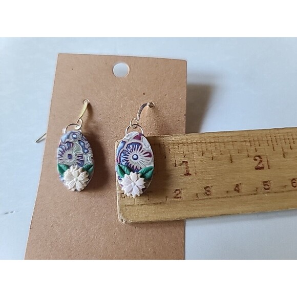 Polymer Clay Floral Dangling Earrings New - Picture 9 of 10